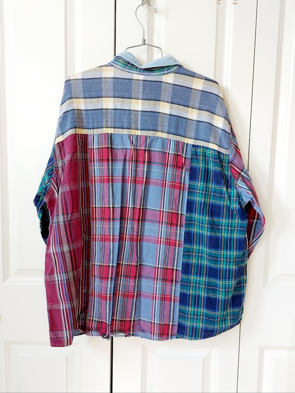 Patchwork Stripe Chambray & Plaid Shirt 22/24W Victoria Jones Grunge Cottagecore - Picture 2 of 5